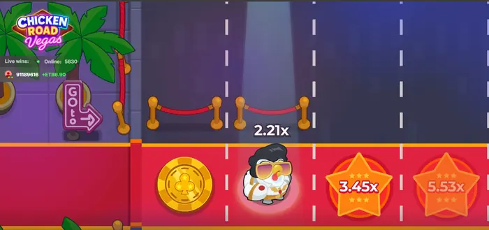 Экран Chicken Road Vegas с автомобилями и отображаемыми множителями
